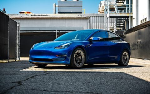 Blue Tesla Model 3 on 20 Inch UP Forged UP-RW Road Warrior Wheels