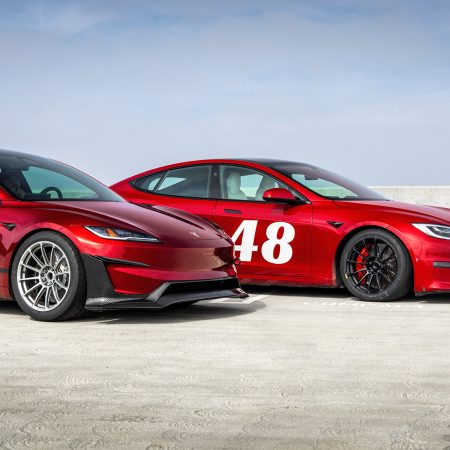 Red Mica Tesla Model S Plaid & Ultra Red Tesla Model 3 Performance Highland Track Builds –  UP-03 Forged Race Wheels