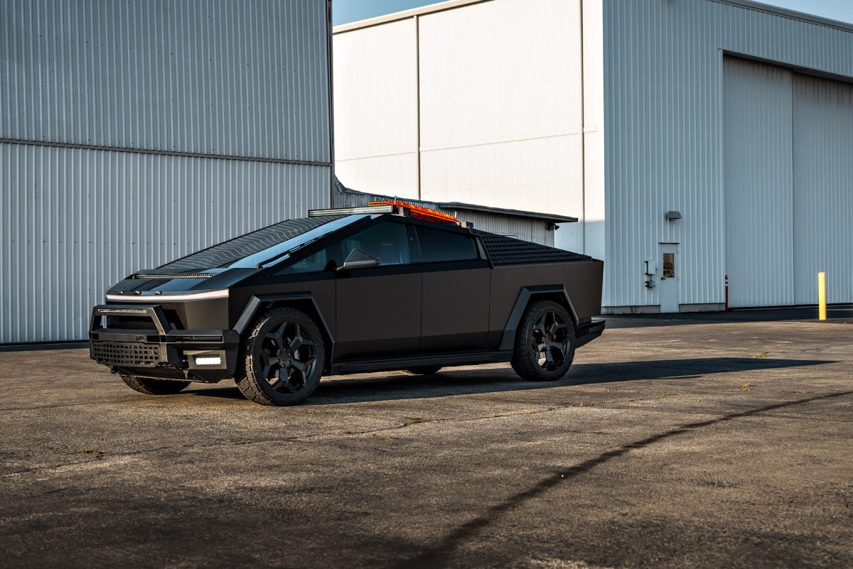 Matte Black PPF INVINCIBLE Tesla Cybertruck on 24-Inch UP Forged CYBRSPOKE in Satin Black