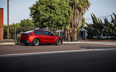 2026 Satin Red Tesla Model Y Juniper on 20 Inch UP Forged UP-RW Road Warrior Wheels 11 2026 Satin Red Tesla Model Y Juniper on 20 Inch UP Forged UP-RW Road Warrior Wheels