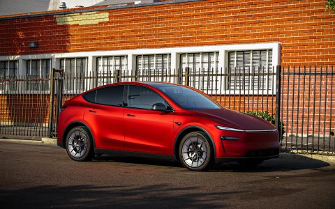 2026 Satin Red Tesla Model Y Juniper on 20 Inch UP Forged UP-RW Road Warrior Wheels 4 2026 Satin Red Tesla Model Y Juniper on 20 Inch UP Forged UP-RW Road Warrior Wheels