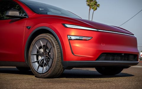 2026 Satin Red Tesla Model Y Juniper on 20 Inch UP Forged UP-RW Road Warrior Wheels 7 2026 Satin Red Tesla Model Y Juniper on 20 Inch UP Forged UP-RW Road Warrior Wheels