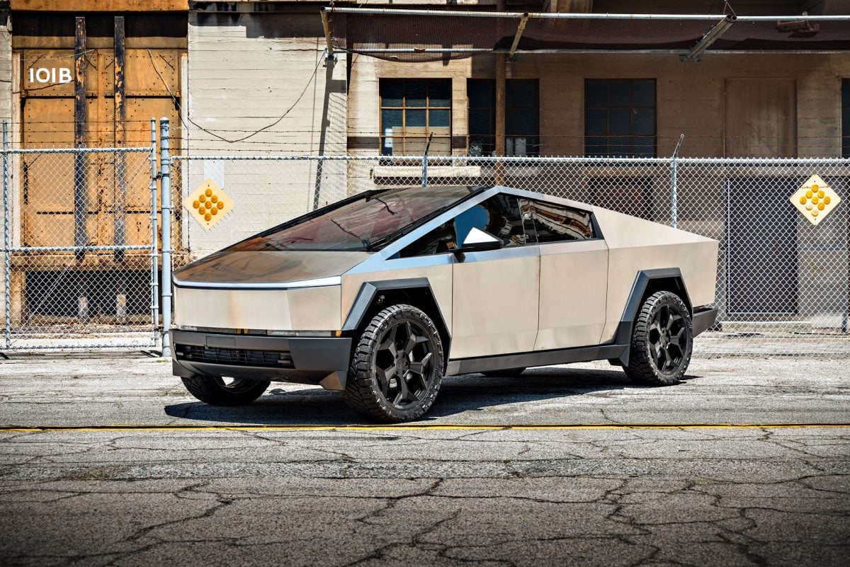 Stainless Steel Tesla Cybertruck on 24-Inch UP Forged CYBRSPOKE in Satin Black