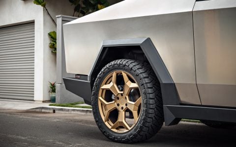 Why Forged Wheels Are the Ultimate Upgrade for Your Tesla Cybertruck 20 Stainless Steel Tesla Cybertruck on 24-Inch UP Forged CYBRSPOKE in Satin Bronze