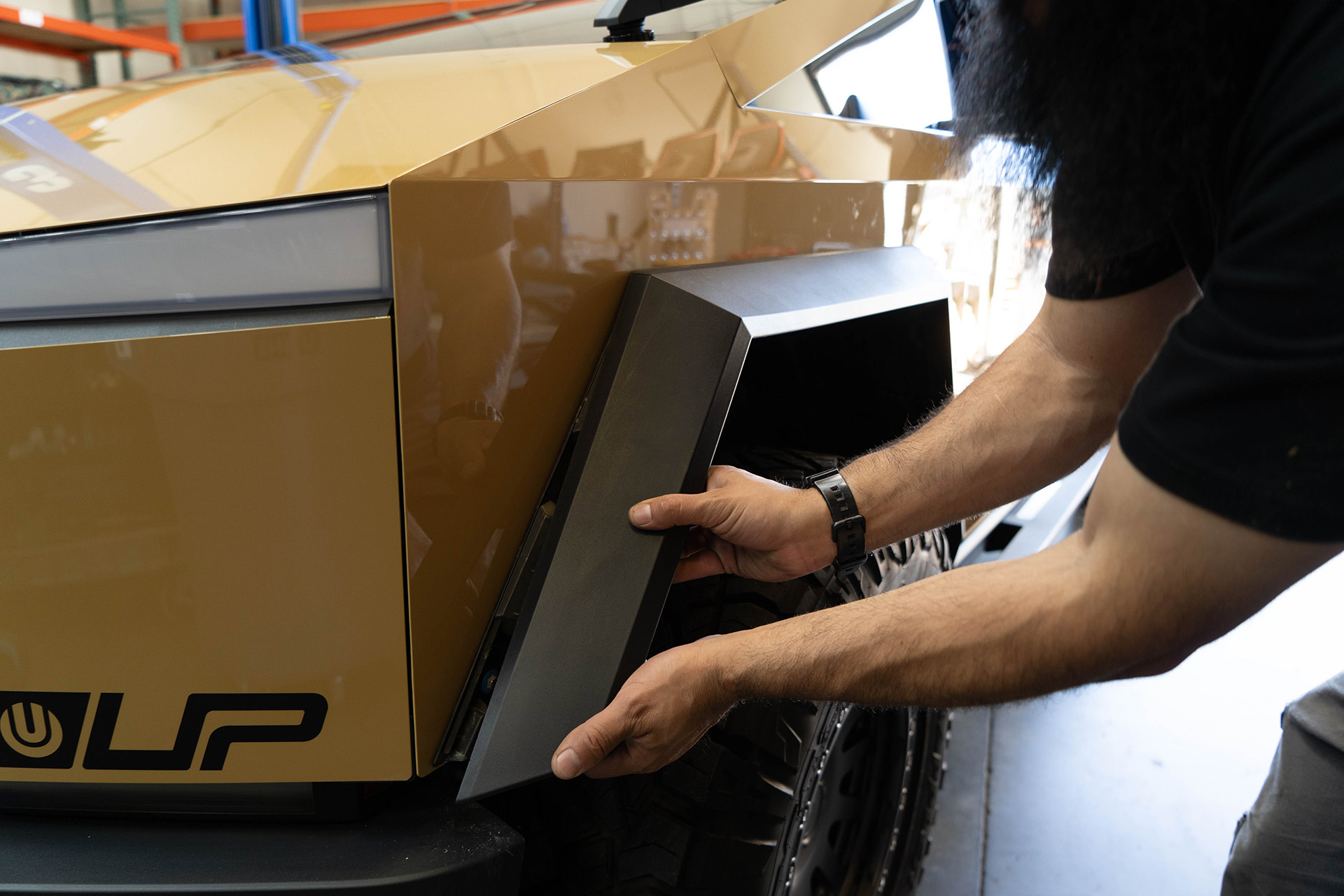 Tesla Cybertruck UP INVINCIBLE HD Rock Sliders - Installation 1