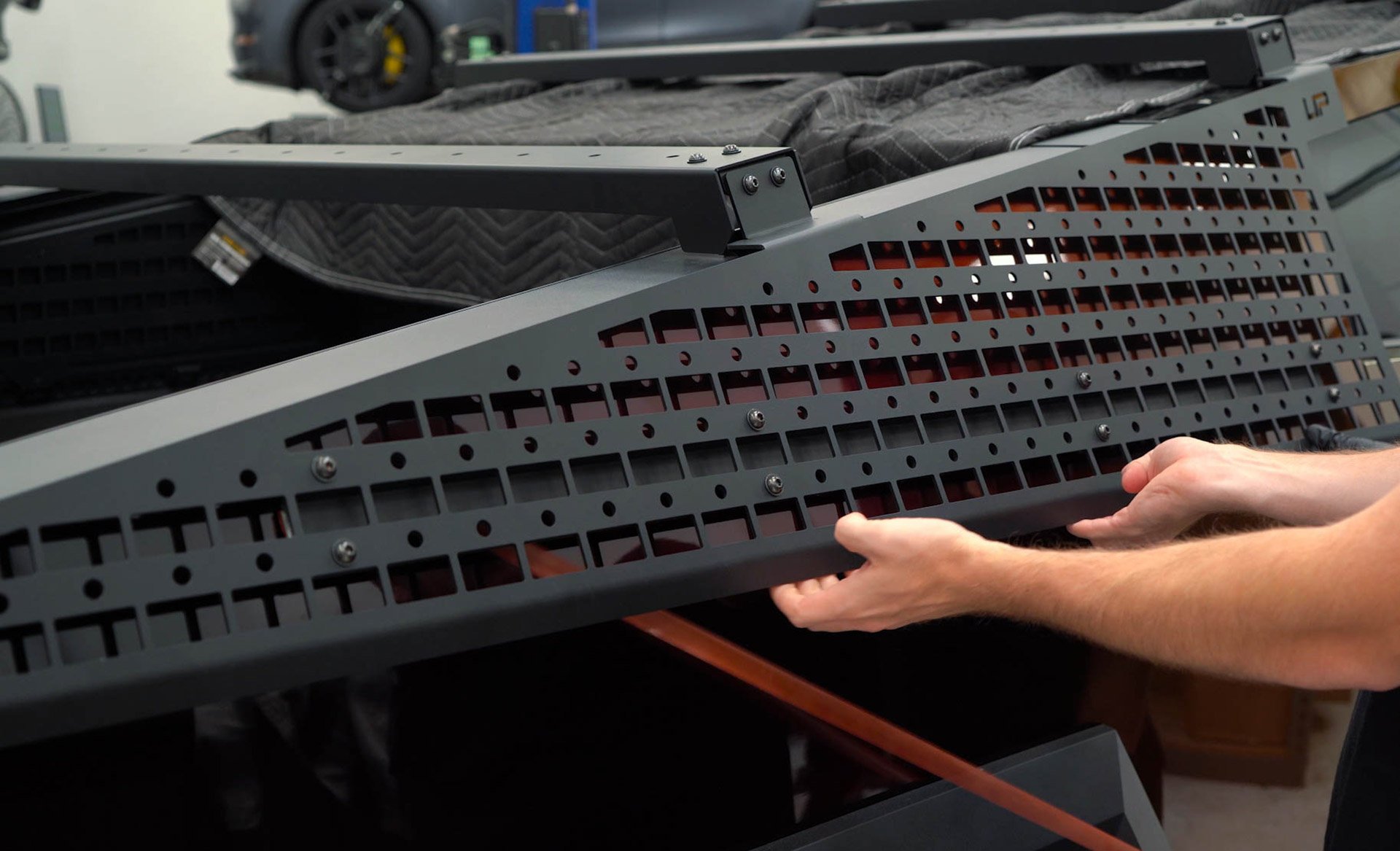 Tesla Cybertruck UP INVINCIBLE HD Roof Rack and MOLLE Panel - Installation 45