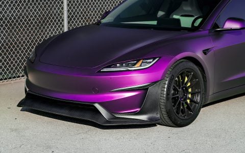 KPMF Matte Purple Black Iridescent Wrapped Model 3 with Carbon Fiber Aero Kit on UP-03 Forged Wheels in Satin Black