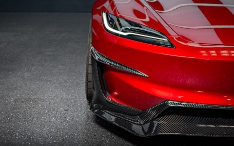 Red Rocket 2024 Tesla Model 3 Performance with Carbon Fiber Aero Kit on UP Forged UP-03 Wheels in Gloss Black