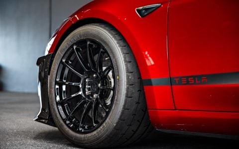 Red Rocket 2024 Tesla Model 3 Performance with Carbon Fiber Aero Kit on UP Forged UP-03 Wheels in Gloss Black