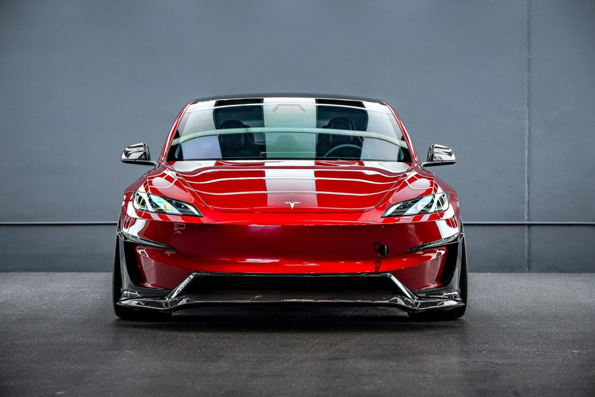 Red Rocket 2024 Tesla Model 3 Performance with Carbon Fiber Aero Kit on UP Forged UP-03 Wheels in Gloss Black