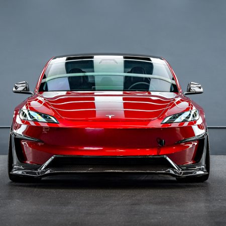 Red Rocket 2024 Tesla Model 3 Performance with Carbon Fiber Aero Kit on UP Forged UP-03 Wheels in Gloss Black