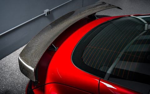 Red Rocket 2024 Tesla Model 3 Performance with Carbon Fiber Aero Kit on UP Forged UP-03 Wheels in Gloss Black