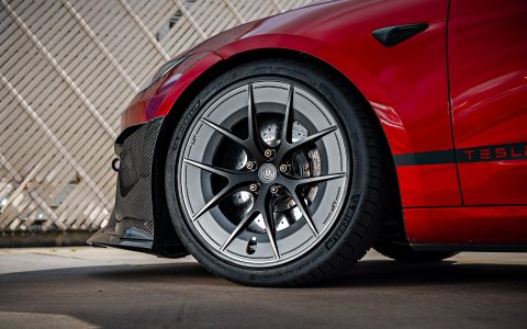 Red Rocket 2024 Tesla Model 3 Performance on 20 Inch UP Forged UP-RW Road Warrior Wheels