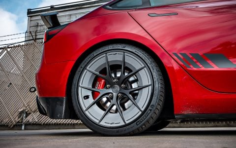 Red Rocket 2024 Tesla Model 3 Performance on 20 Inch UP Forged UP-RW Road Warrior Wheels