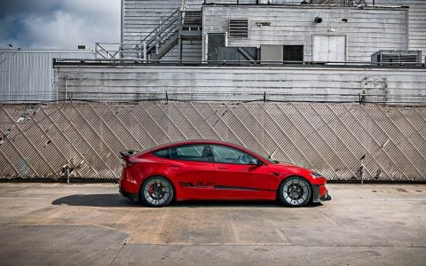 Red Rocket 2024 Tesla Model 3 Performance on 20 Inch UP Forged UP-RW Road Warrior Wheels