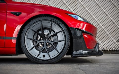 Red Rocket 2024 Tesla Model 3 Performance on 20 Inch UP Forged UP-RW Road Warrior Wheels