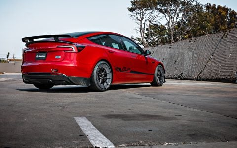 Red Rocket 2024 Tesla Model 3 Performance on 20 Inch UP Forged UP-RW Road Warrior Wheels