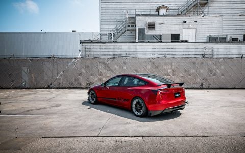Red Rocket 2024 Tesla Model 3 Performance on 20 Inch UP Forged UP-RW Road Warrior Wheels
