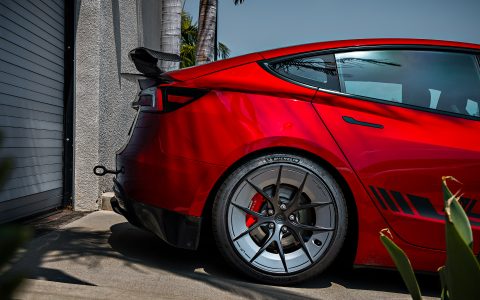 Red Rocket 2024 Tesla Model 3 Performance on 20 Inch UP Forged UP-RW Road Warrior Wheels