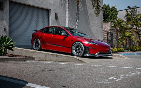 Red Rocket 2024 Tesla Model 3 Performance on 20 Inch UP Forged UP-RW Road Warrior Wheels
