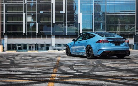 Frost Blue Metallic Tesla Model S Plaid with UP Forged UP-05 Satin Black Wheels