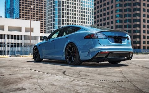 Frost Blue Metallic Tesla Model S Plaid with UP Forged UP-05 Satin Black Wheels