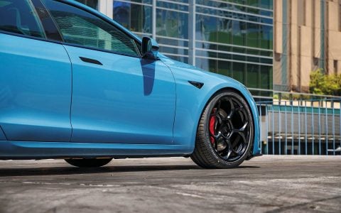 Frost Blue Metallic Tesla Model S Plaid with UP Forged UP-05 Satin Black Wheels