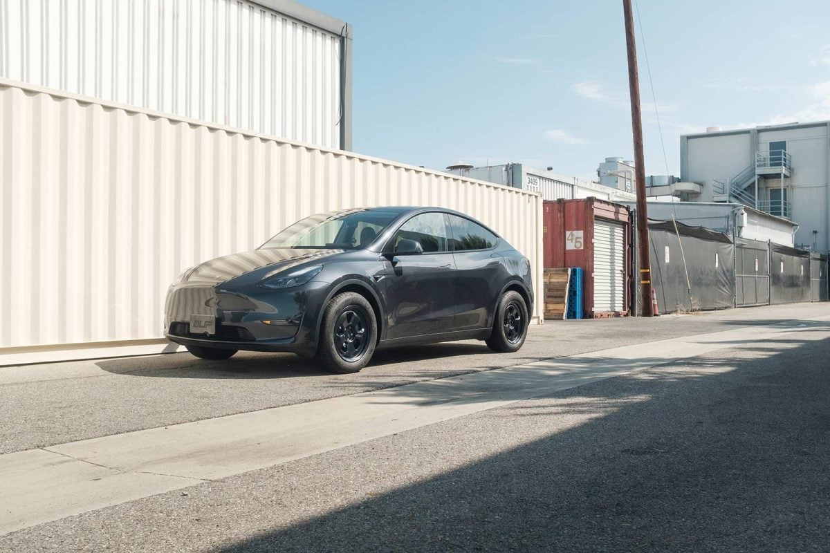 Stealth Grey Tesla Model Y UP.FIT Forged PD Wheels in satin Black