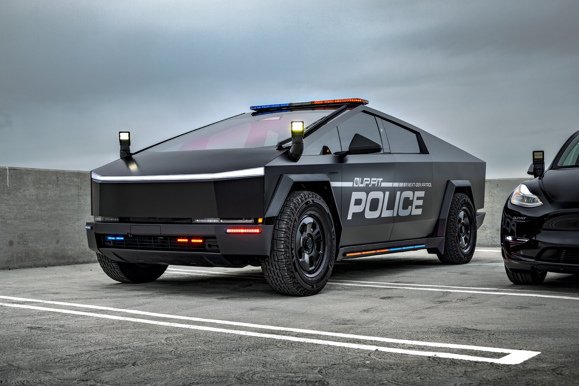 Why Forged Wheels Are the Ultimate Upgrade for Your Tesla Cybertruck 3 Satin Black Tesla Cybertruck UP.FIT Police Vehicle on 18 inch UP.FIT Forged PD Wheel