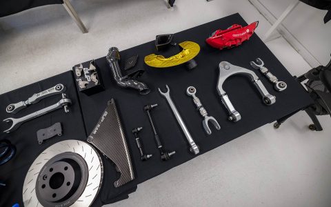 Unplugged Performance parts display showcase for guests to view and learn more about.