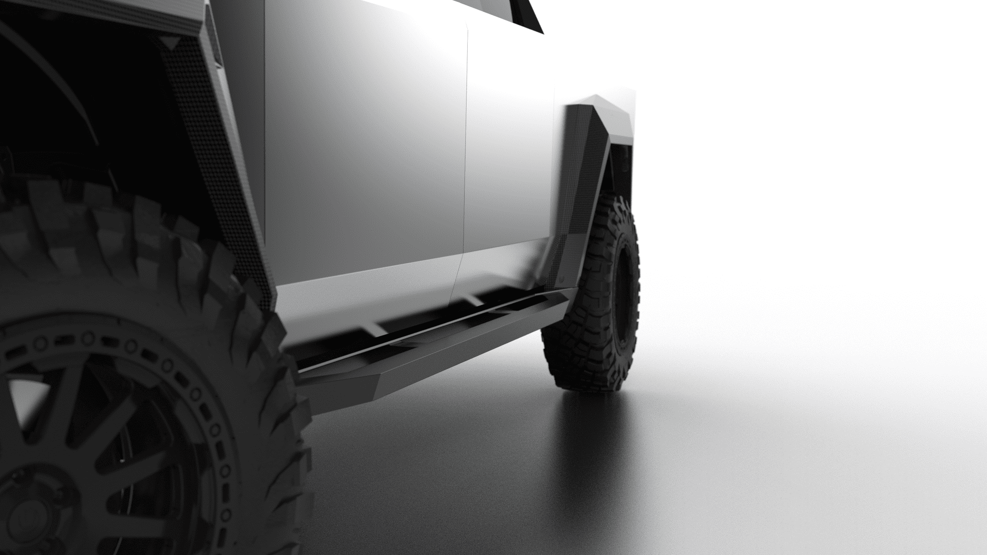 Tesla Cybertruck HD Rock Sliders - UP INVINCIBLE® 1 Tesla Cybertruck UP INVINCIBLE® HD Rock Sliders Image 1